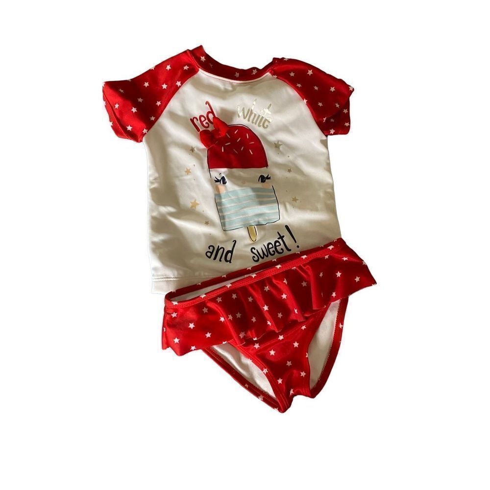 Gymboree, toddler girls, red, white and sweet two-piece, bathing suit size 3T